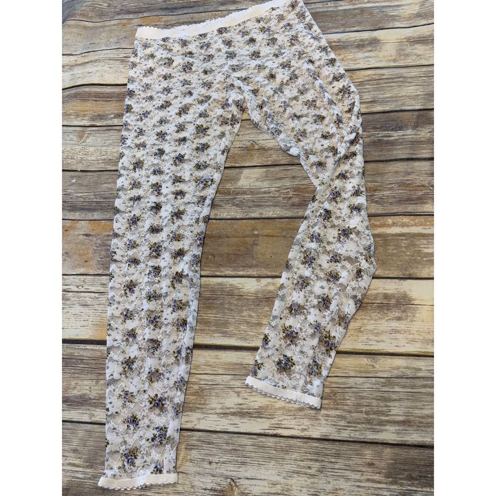 Nordstrom Womens‎ LargeFloral Lace Leggings White Sheer Footless Fairy Coquette